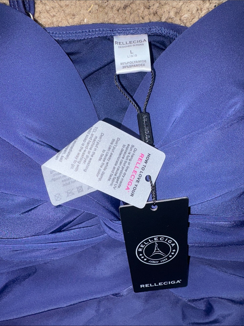 RELLECIGA Deep Blue Twist-Front Swim Top NWT